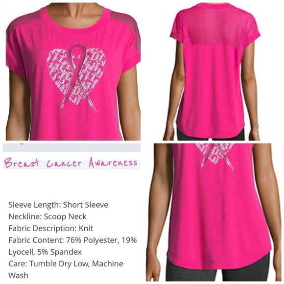 Breast Cancer Awareness Sheer Shoulder Top Barbiecore Hot pink foil accent NWT - Picture 3 of 13
